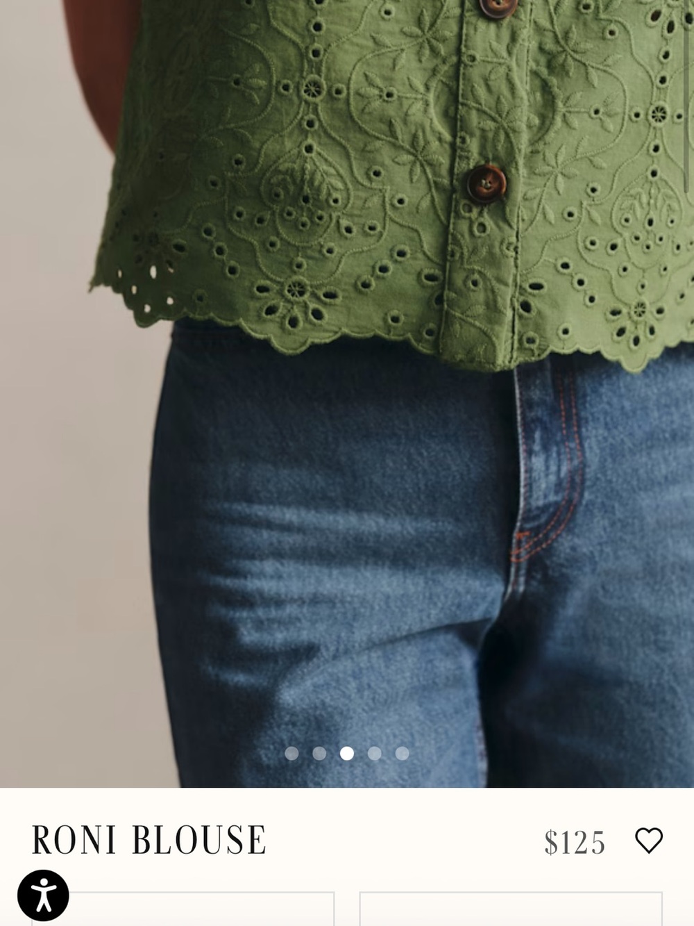 Sezane. Roni blouse. EUC. Green Eyelet Cotton Sleeveless Button-Front. Size 36. - Picture 4 of 4